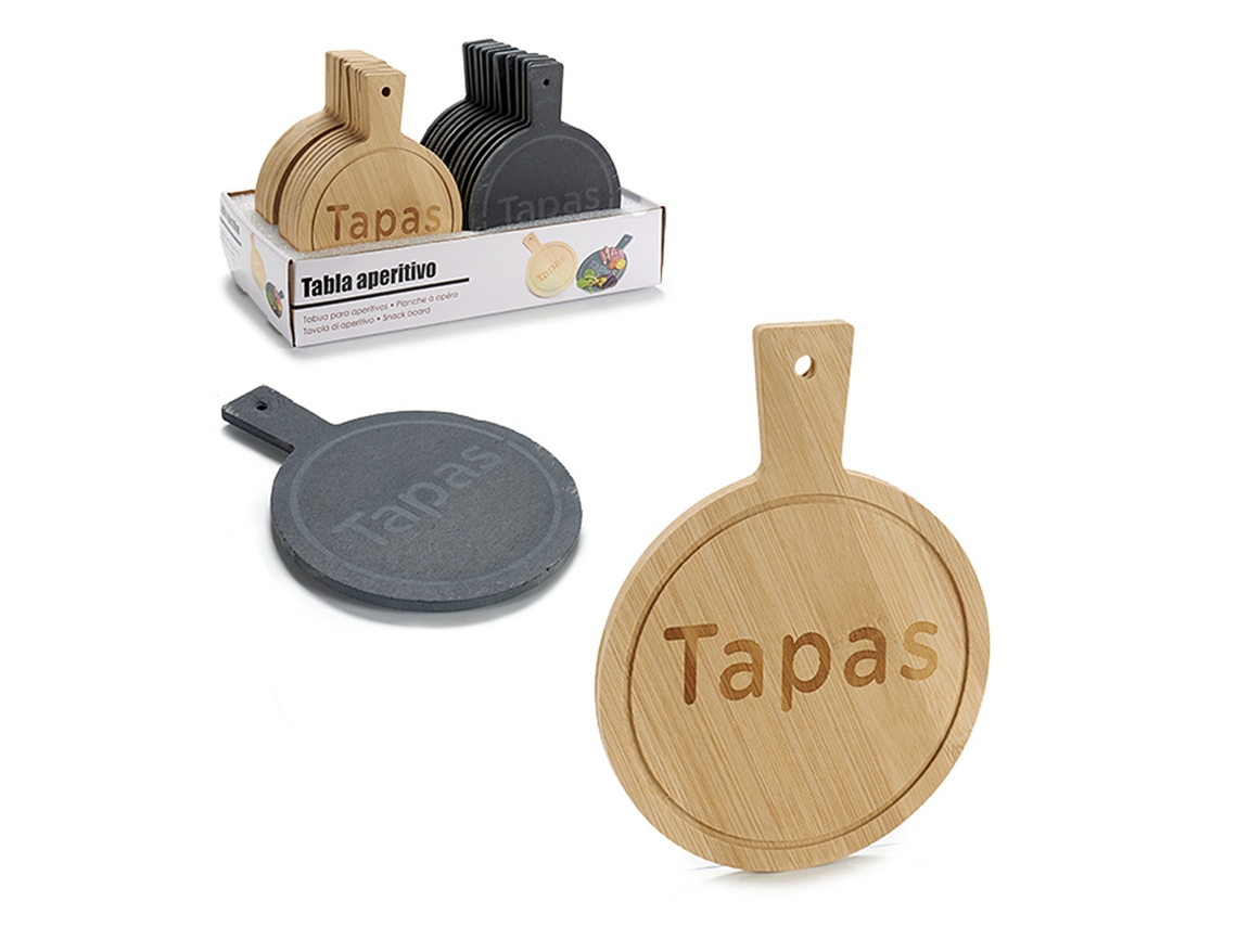 Conjunto de 2 peças. Mesa redonda em bambu e ardosia.
