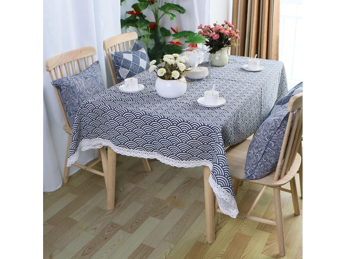 Toalha De Mesa Retangular Ondulada Em Algodão E Linho Estilo Japonês Para Mesa De Centro.