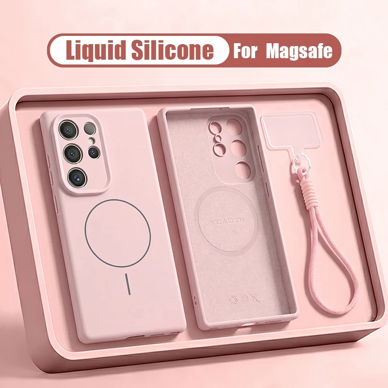 Capa De Celular Galaxy S23 Em Silicone Líquido Com Cordão Magnético (rosa), Resistente A Impactos.