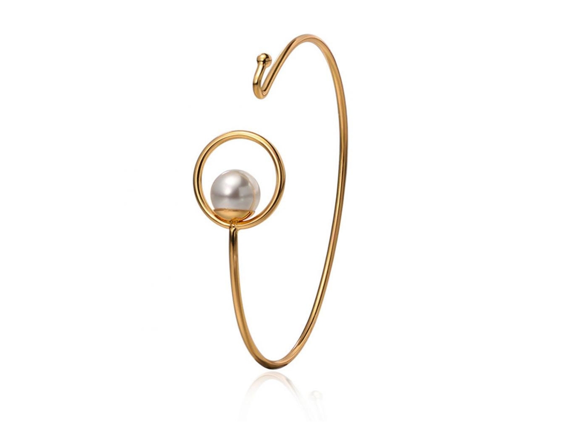 Pulseira Para Mulher Design Aberto Com Decoração De Pérola Falsa