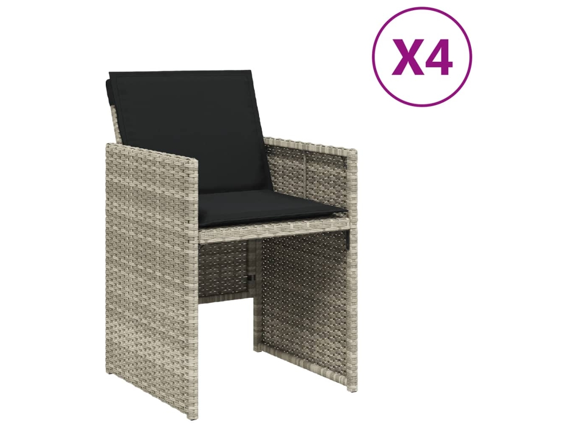 Conjunto de 4 Cadeiras de Jardim com Almofadões Vime Pe Cinzento Claro MAISON EXCLUSIVE