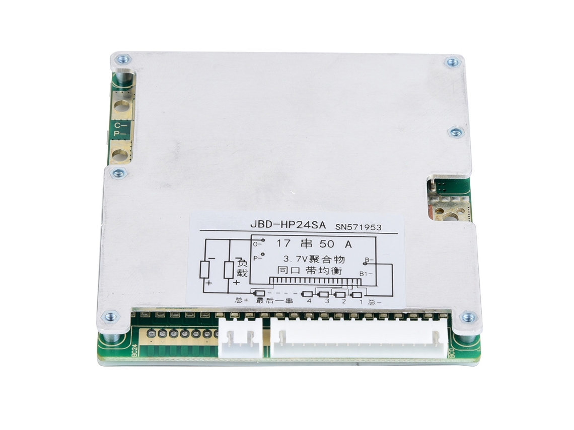 Placa De Proteção E Balanceamento De Bateria De Lítio Li-ion 17 Células 50a 3.7v Porta Único