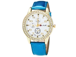 Relógio de casal Zhoulianfa azul com quartzo, pulseira de couro PU e strass.