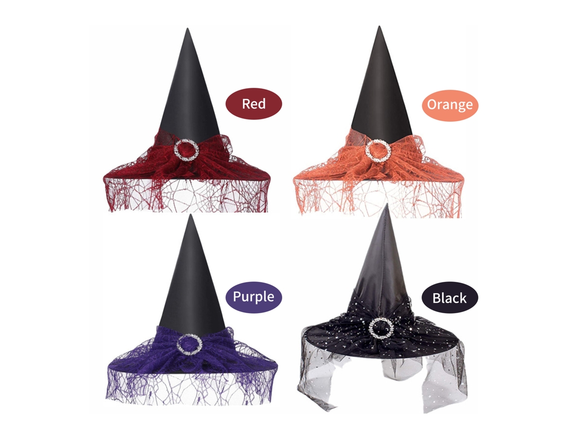 Chapéu de Bruxa Halloween, Aba Larga, Ponta | S/MARCA