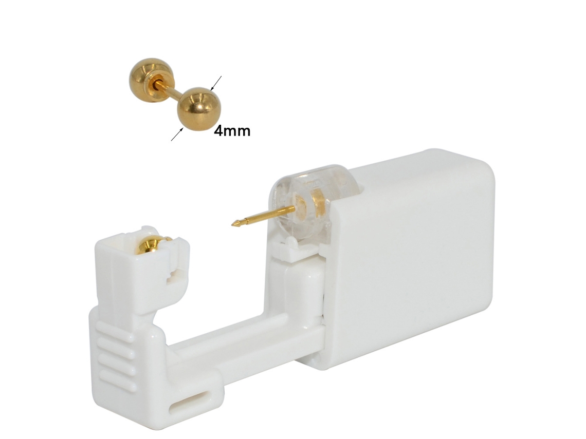 Piercing De Orelha, Dispositivo Descartável Para Perfuração, Estéril, Com Brincos De Aço Inoxidável (1 Par - Esfera Dourada De 4 Mm) Spqment