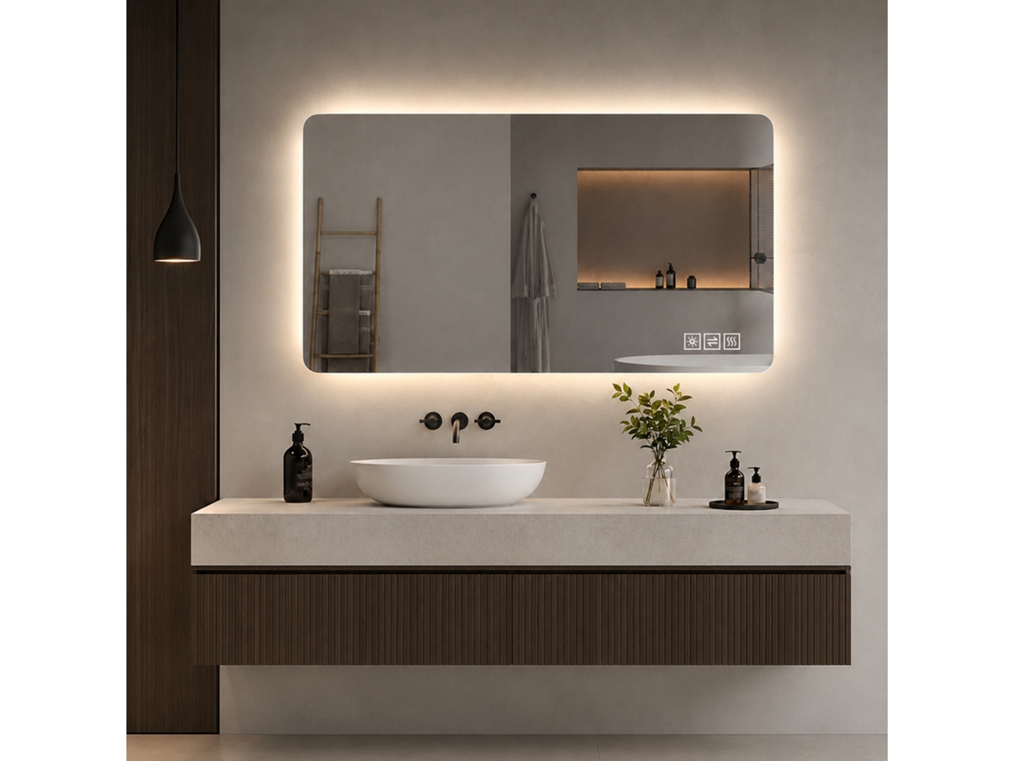 Espelho Led para Casa de Banho 60x100 Cm Três Cores Reguláveis, Antiembaciamento, Retroiluminado Prateado NOVELA
