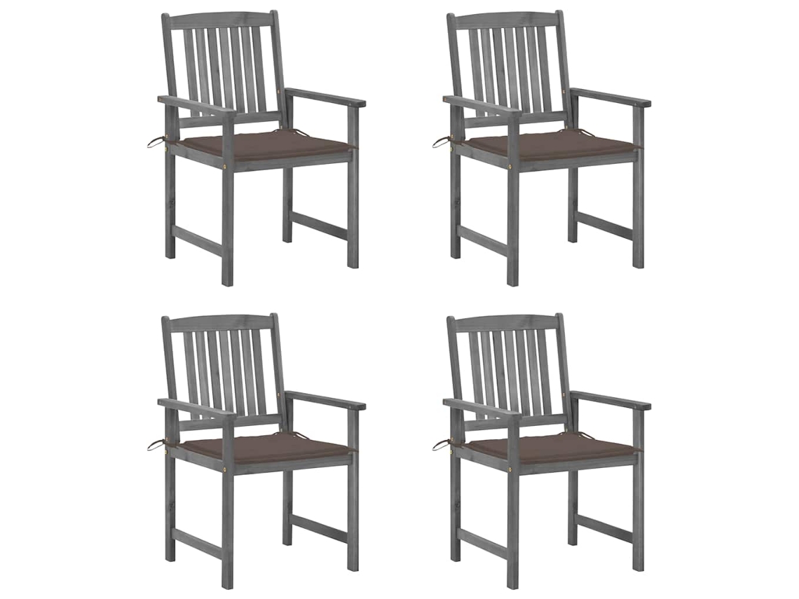 Cadeiras De Jardim Com Almofadões 4 Pcs Acácia Maciça Cinza Dkd Home Decor