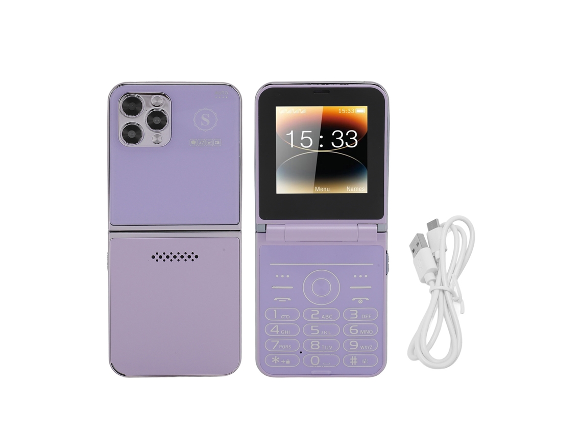 Aetheria telemóvel Flip para Idosos com Botões Grandes 2.6 Polegadas 4 Cartões 4 Standby Lanterna Led Roxo