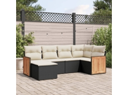 6 Pcs Conjunto de Móveis para Jardim - Conjunto Sofás para Jardim C/ Almofadões Vime Pe Preto HARLANV1