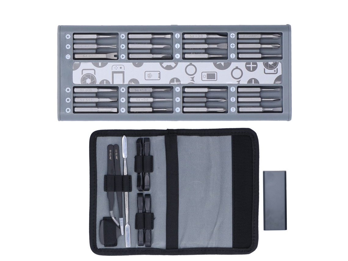 Conjunto de pontas de chave de fenda magnéticas para desmontar dispositivos eletrônicos e fixar parafusos.