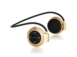 Auscultadores Bluetooth Sem Fio Rádio Fm Música Estéreo Earpics Slot Para Cartão Micro Sd Dourado*