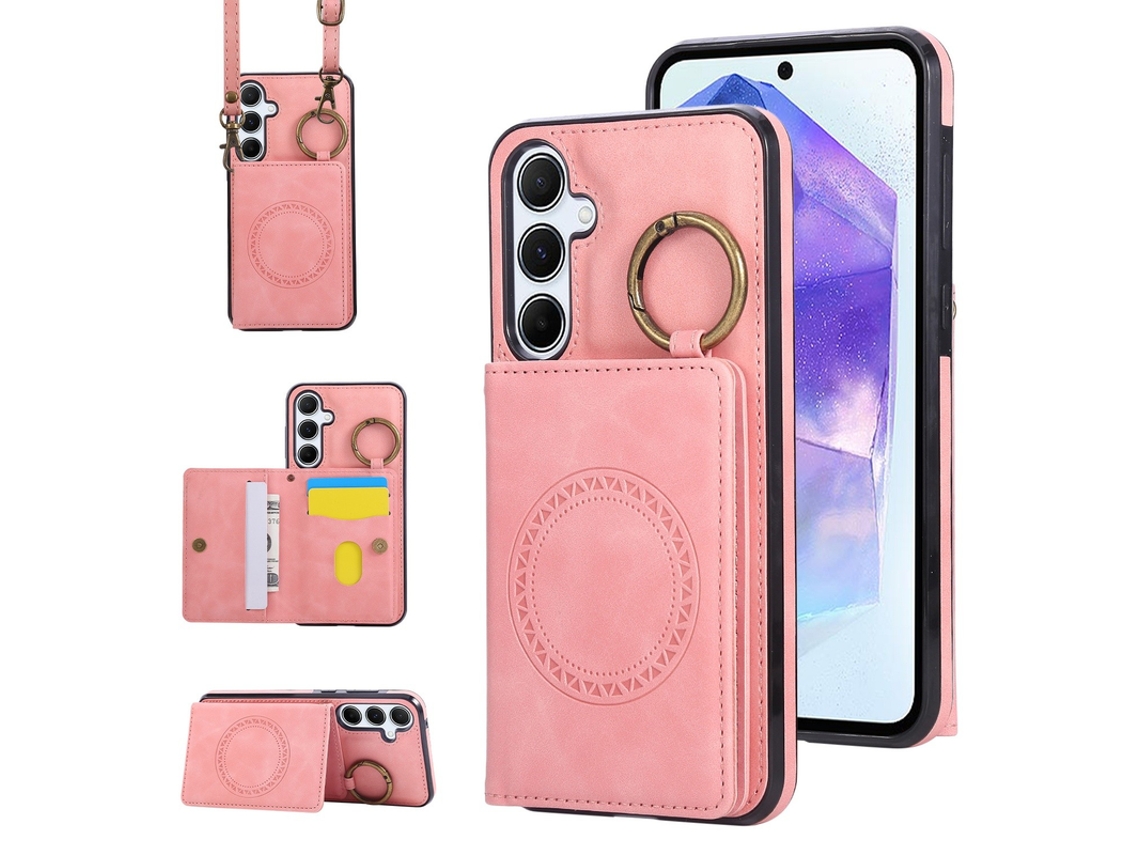 Capa Para Samsung Galaxy A56 5g Anel Protetor Lente Carteira Rosa Czhhmart