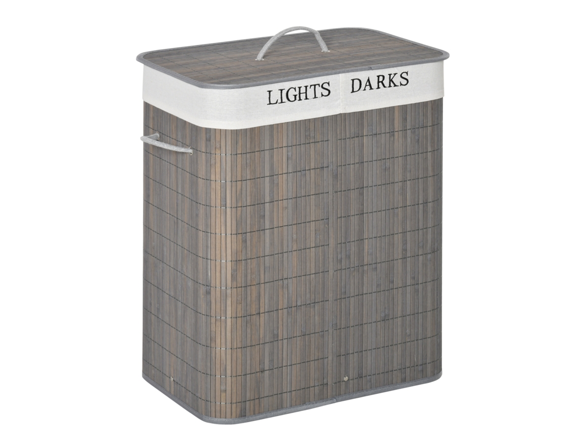 Cesto para Roupa Suja Bambú, Poliéster, Algodão, Metal Cor Cinzento 52x32x63 cm Homcom