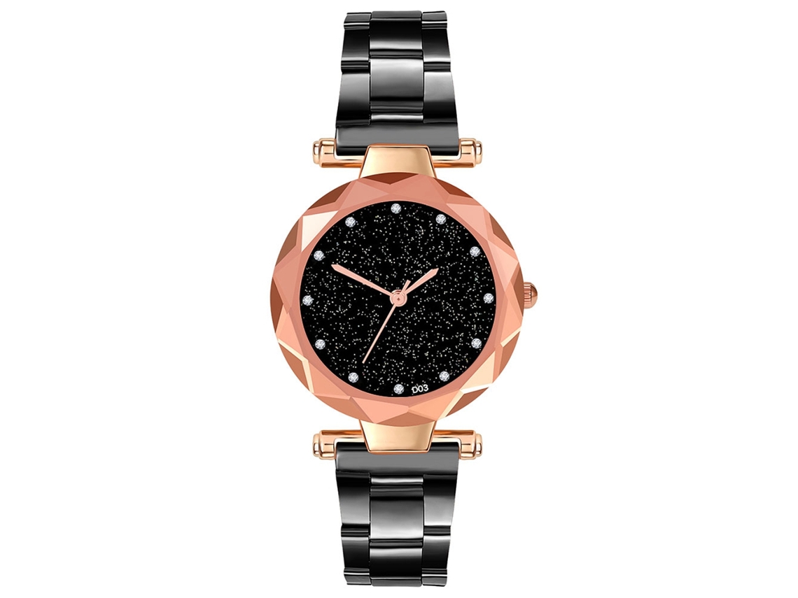 Relógio de Pulso Analógico de Quartzo com Pulseira de Aço Inox para Homem e Mulher D03 w Preto