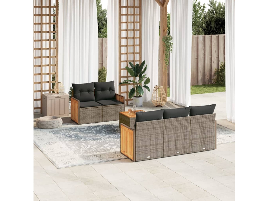 Vidaxl 6 Pcs Conjunto Sofás De Jardim Com Almofadões Vime Cinzento
