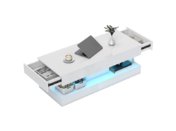 Mesa Lateral para Sala de Estar com Gavetas e Iluminação Led, Mesa Lateral Moderna para Sofá, com Prateleiras Abertas SINI TECH STORE
