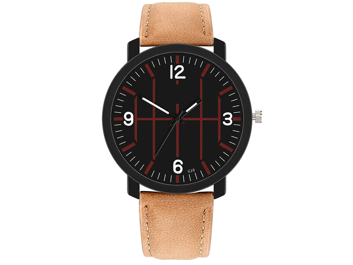 Relógio de Pulso Masculino de Quartzo com Pulseira de Couro Casual Vidro Espelho 1