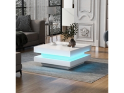 Mesa De Centro Contemporânea Com Led Em 16 Cores Formato Quadrado Branco Estilo