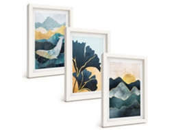 Galeria De Pinturas Murais Vistas Abstratas De Montanhas Moldura Branca Fotos Para O Escritório Espelharte (3 Peças 20x30 Cm)