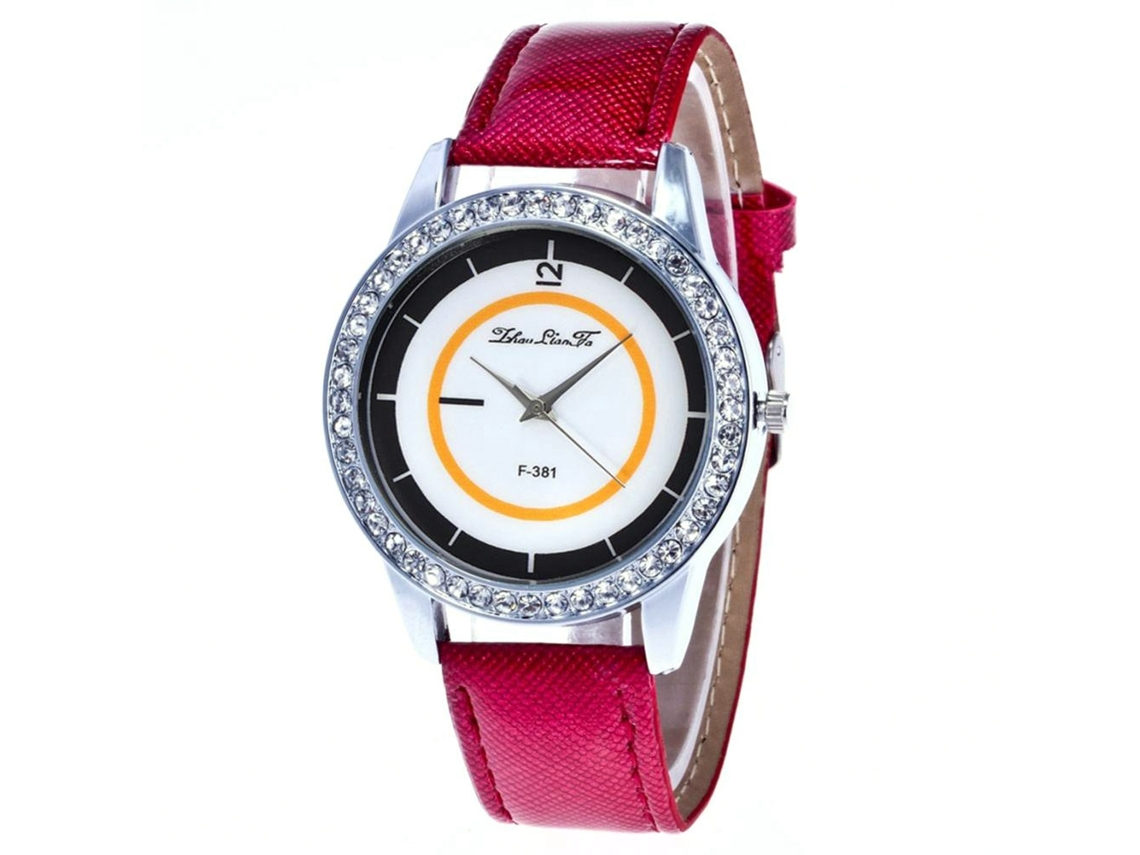 Reloj De Cuarzo De Moda Con Strass Y Correa De Cuero Color Rojo Purpúreo Zhoulianfa