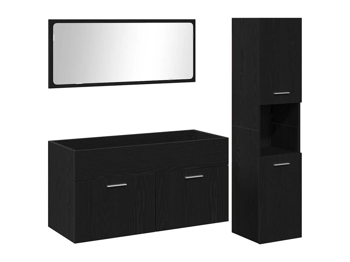 Conjunto De Móveis Para Banheiro Com Porta 3 Pcs Carvalho Preto