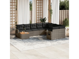 Vidaxl 10 Pcs Conjunto Sofás De Jardim C/ Almofadões Vime Pe Cinzento