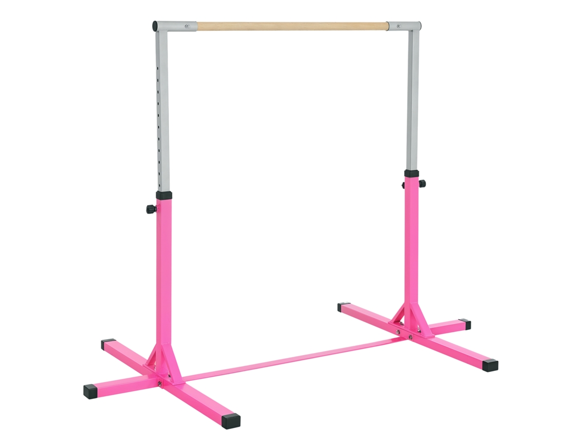 Barra Fixa de Ginástica Infantil 13 Níveis, Altura 92 150cm, Aço+madeira de Faia Antiderrapante, Fácil de Montar, Rosa Ge