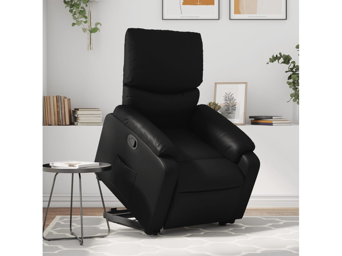 Vidaxl Poltrona Reclinável Elevatória Couro Artificial Preto