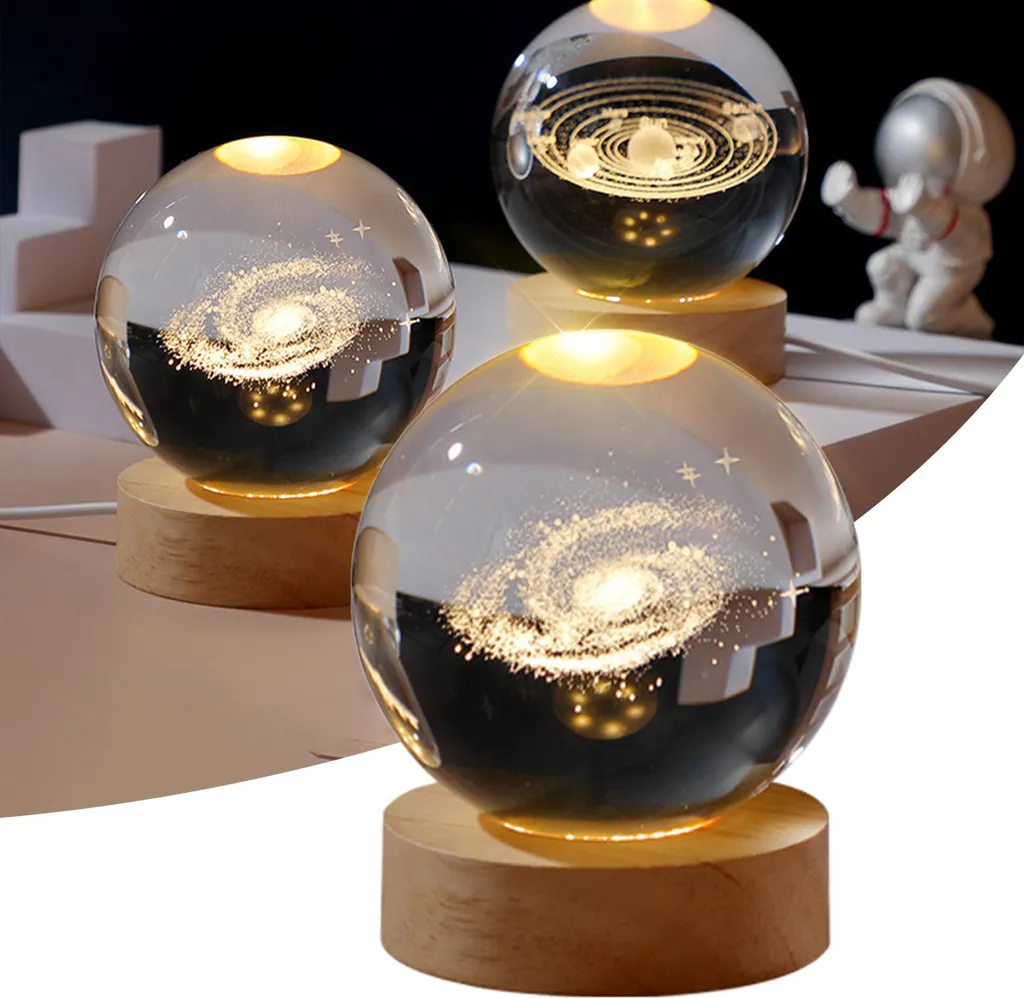 Bola de Cristal Decorativa 3d com Gravação Interna e Luz Quente, Galáxia BRILVIBERA