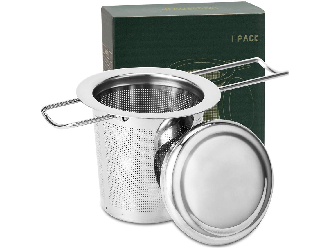 Infusor De Chá Em Aço Inoxidável 304 Com Tampa E Alça Dobrável, Filtro Para Bules, Xícaras E Canecas Para Preparar Chá A Granel, Pacote Com 1 Unidade