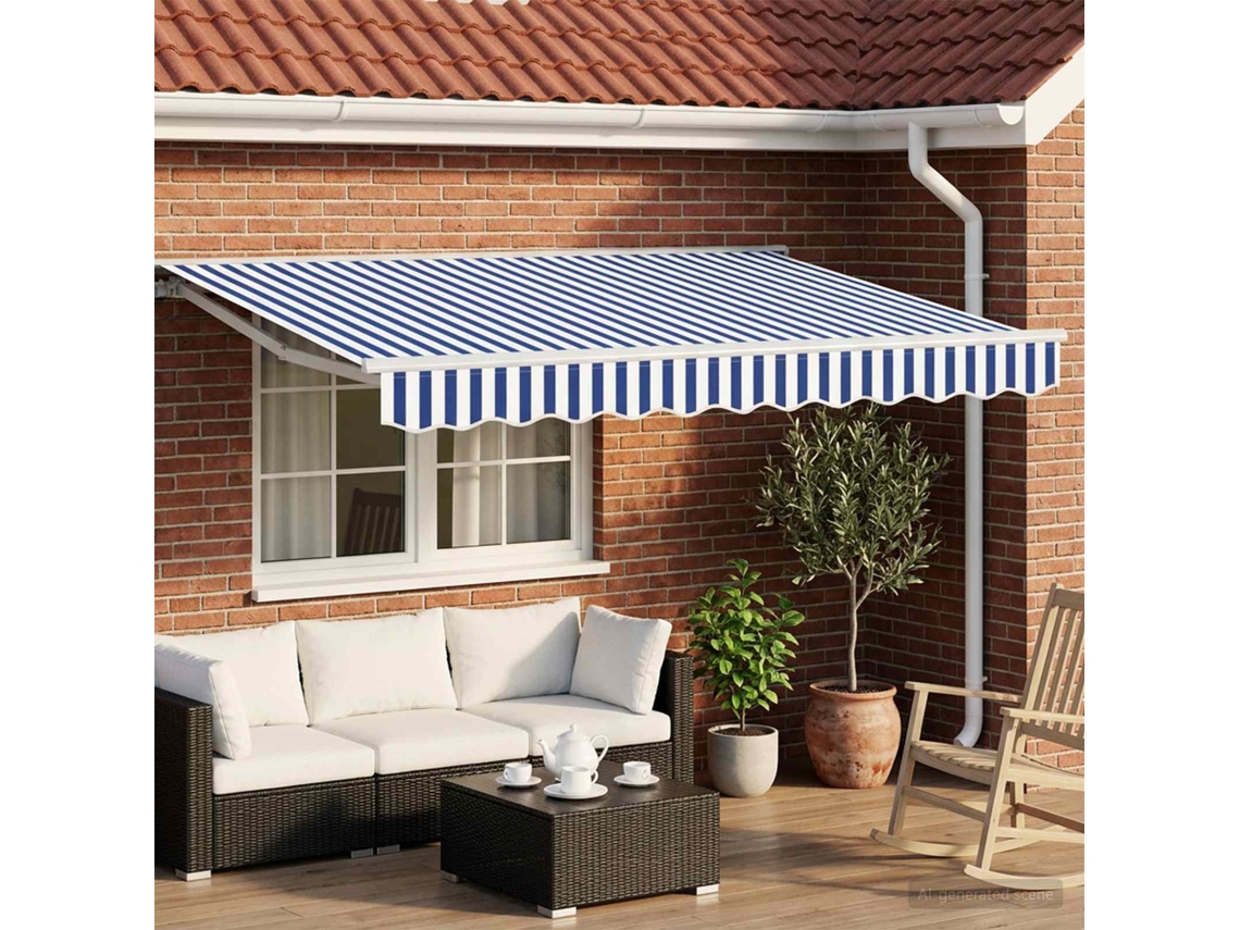 Vidaxl Estrutura De Toldo Manual Com Leds Azul E Branco 3,5 X 2,5 M