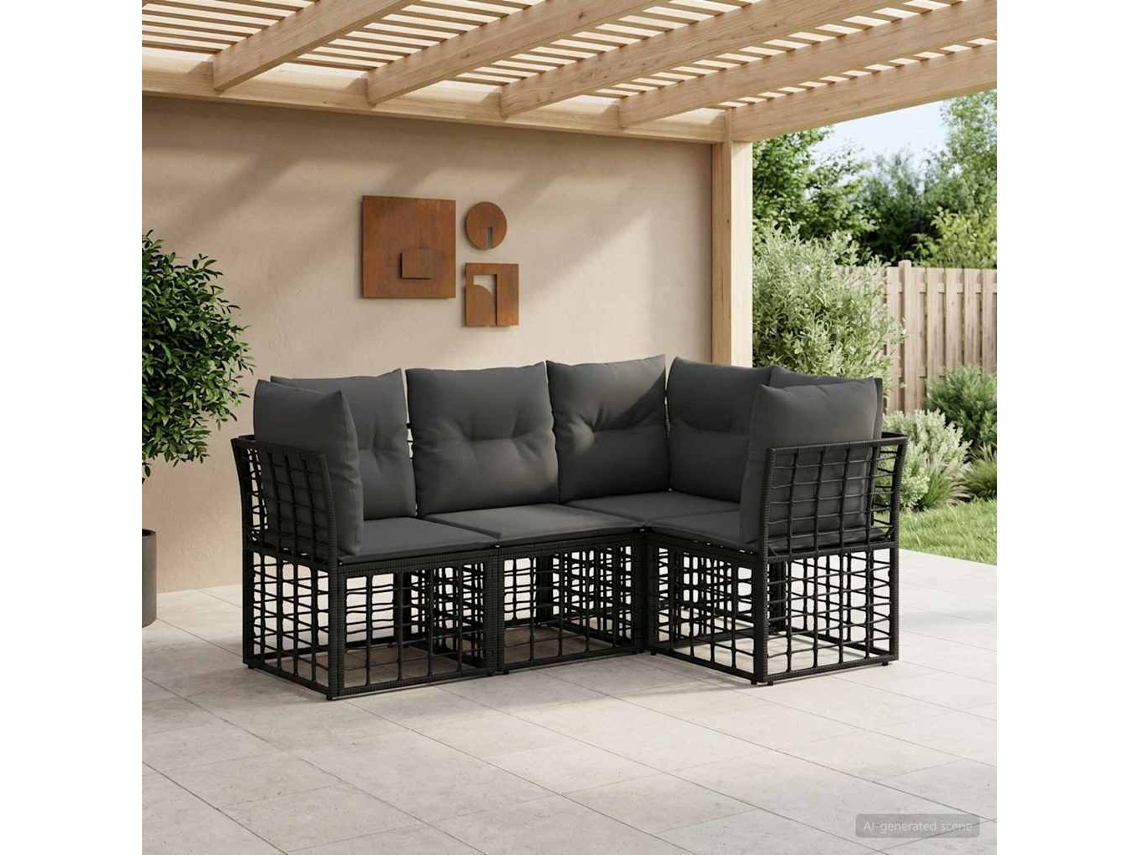 Vidaxl Conjunto De Sofás Para Exterior Preto Poliéster