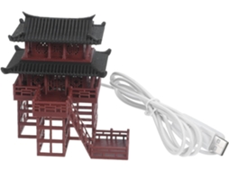 Estátua de Mini Pagode Kichouse, Figura de Pavilhão Hexagonal em Miniatura com Iluminação, Decoração de Paisagem em CHABERLU