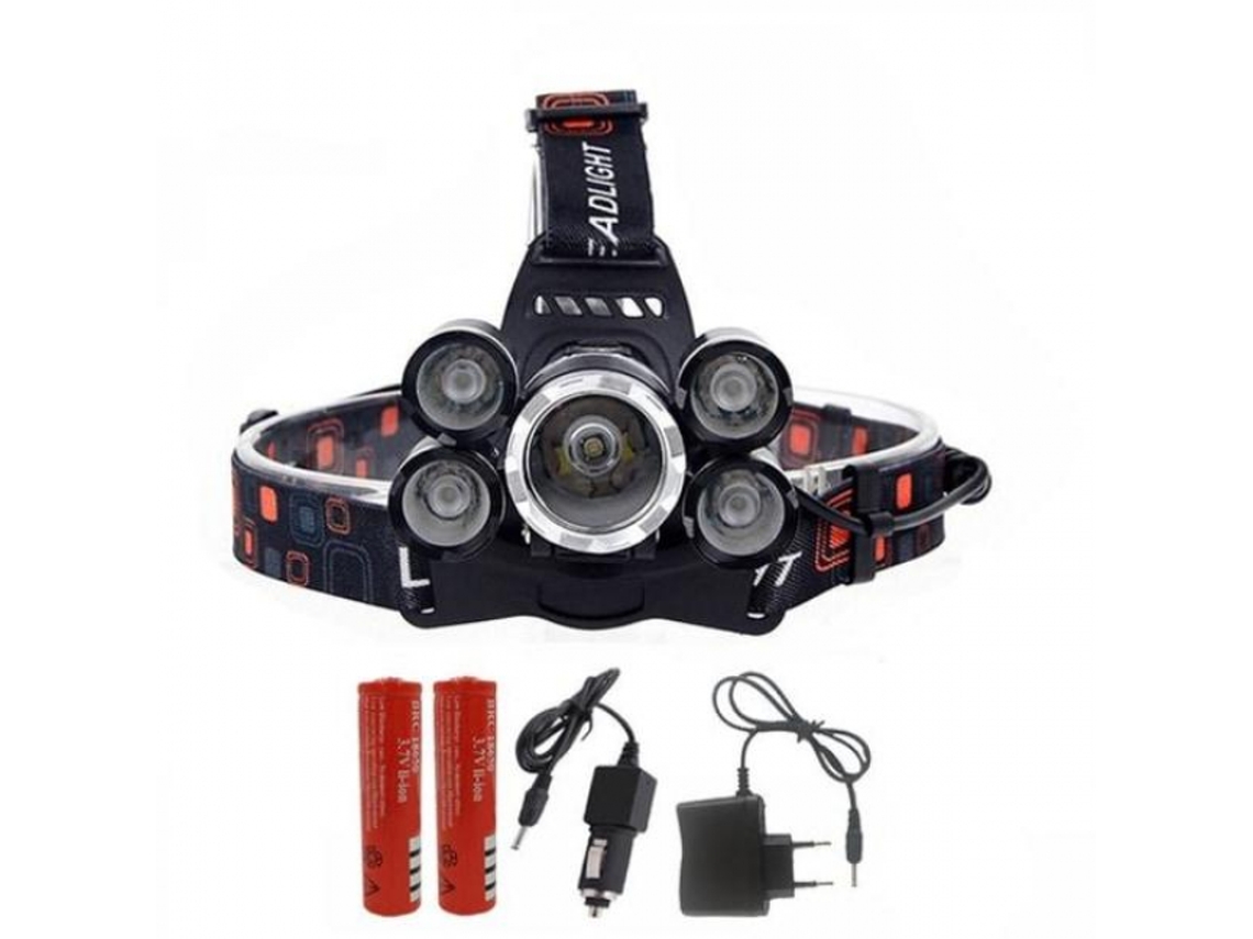 Lanterna de Cabeça Potente com 5 Leds Cree T6, Incluindo Baterias e Carregador. Cor: Preto BRILVIBERA