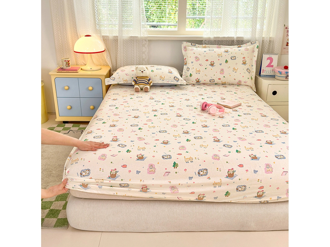 Capa de Colchão, Lençol de Baixo Estampado em Algodão Puro, Ideal para Quarto Infantil, com Estampa de Animais, 200x220cm PANOONA