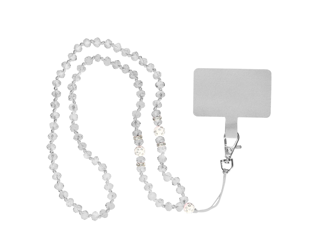 Cordão Smartphone Universal Capa Pingente com Pérolas 74Cm Branco AVIZAR
