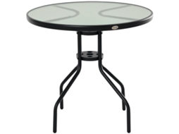 Mesa de jardim BTFORUS com tampo de vidro temperado e furo para guarda-sol, 80cm preto