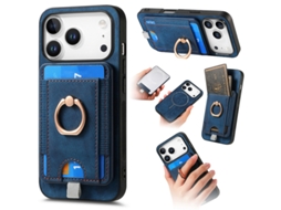 Capa Iphone 17 Pro Max Compartimento De Cartões E Suporte Em Anel Azul Czhhmart
