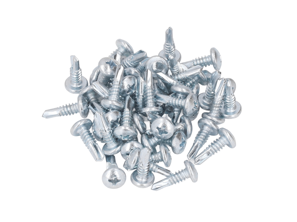 50 Parafusos Auto Perfurantes Cruzados 4.8x16mm Aço Carbono Galvanizado Anti-oxidação Para Casa Redondo