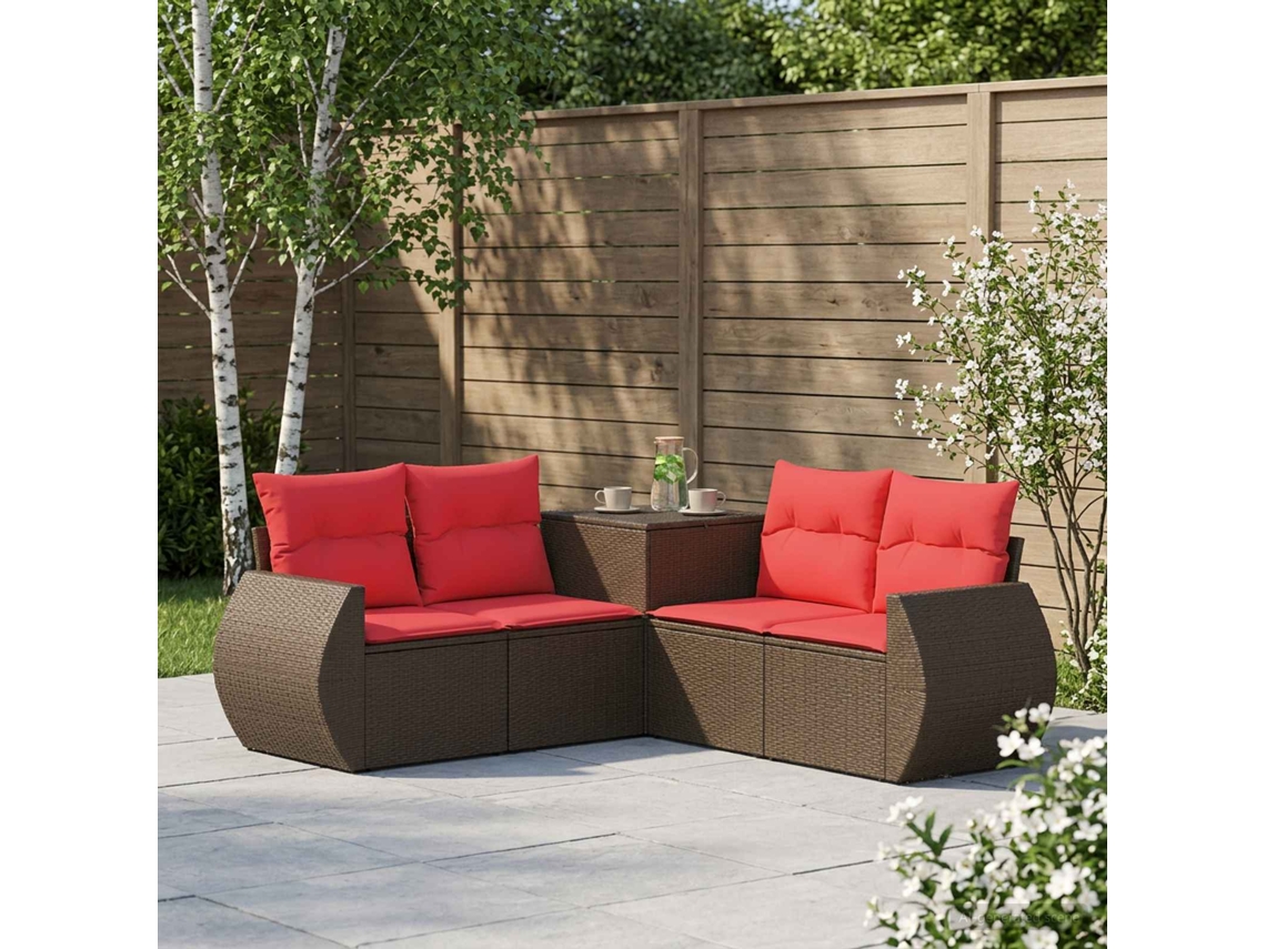 Vidaxl Conjunto De Sofás 5 Unid. Marrom E Vermelho