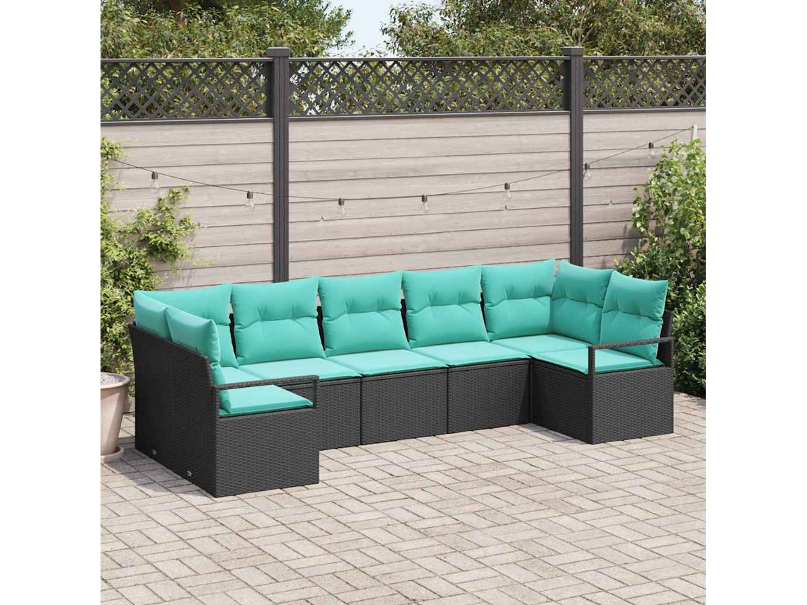 Vidaxl Conjunto De Sofás 7 Unid. Preto Vime Pe