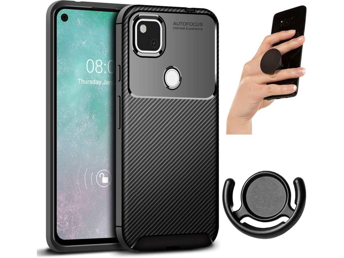 Capa, Suporte e Popsocket Google pixel 4A Rugged Carbon Preto