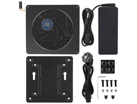 Mini computador de 6 núcleos com processador Intel i9 8950HK, 16 GB de RAM e SSD de 512 GB, cor dourada.