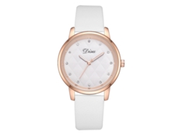 Relógio de Pulso Feminino de Couro Pu com Strass Mostrador Redondo Movimento de Quartzo Branco
