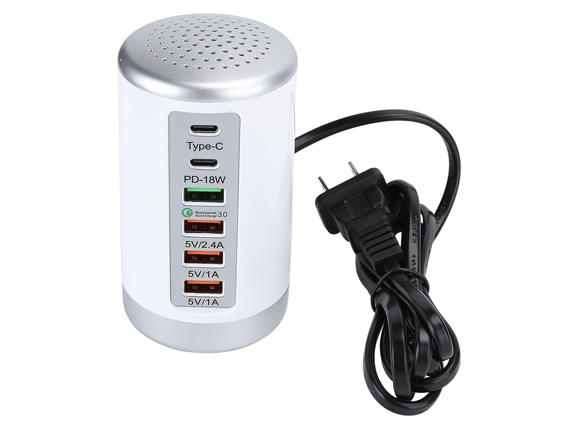 Hub De Carregamento Rápido 6 Portas Usb Typec Qc3.0 Pd 18w Estação De Carregamento 65w Para Celular Tablet Computador Branco