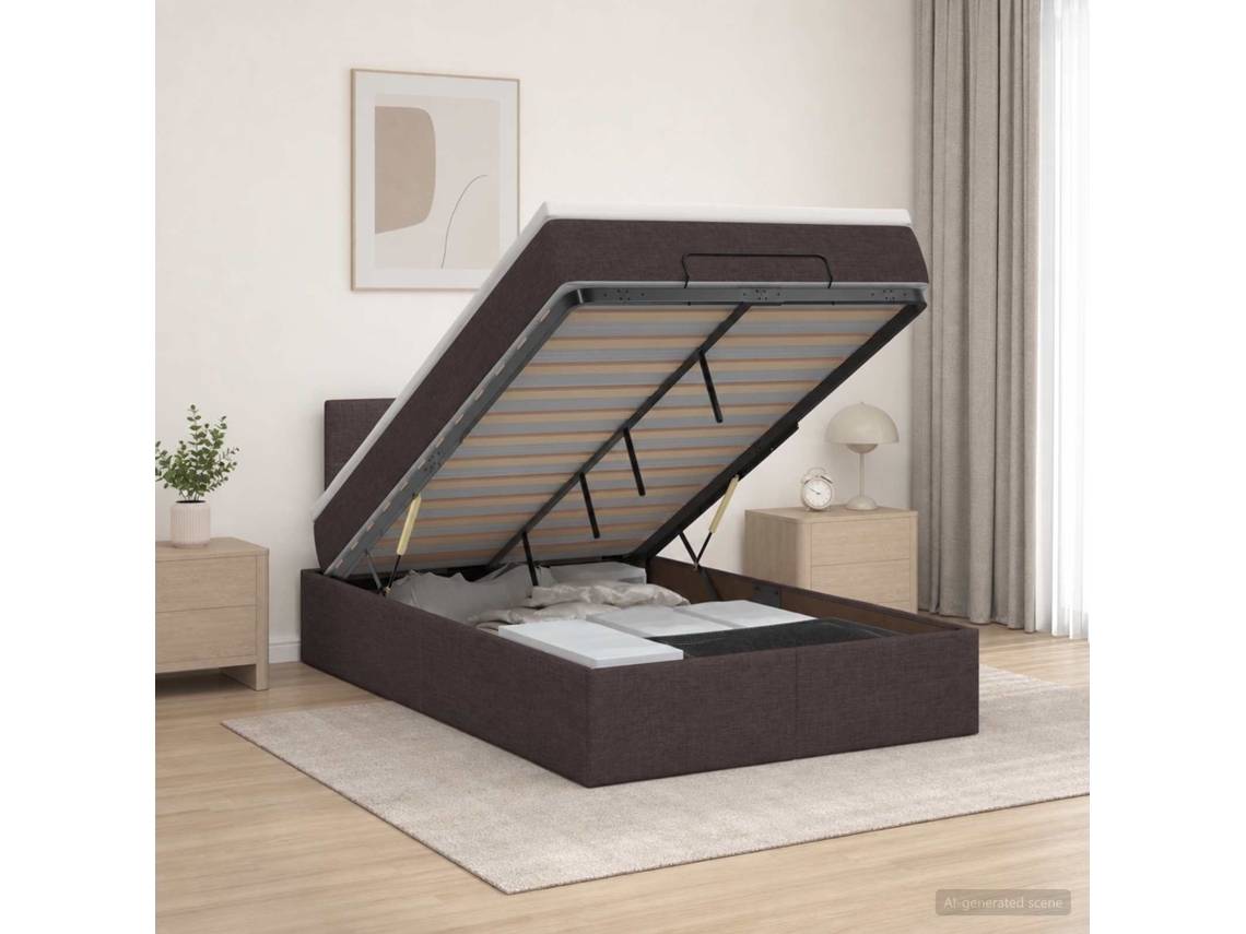 Vidaxl Cama Ottoman Com Colchão Marrom Escuro 120 X 190 Cm Tecido
