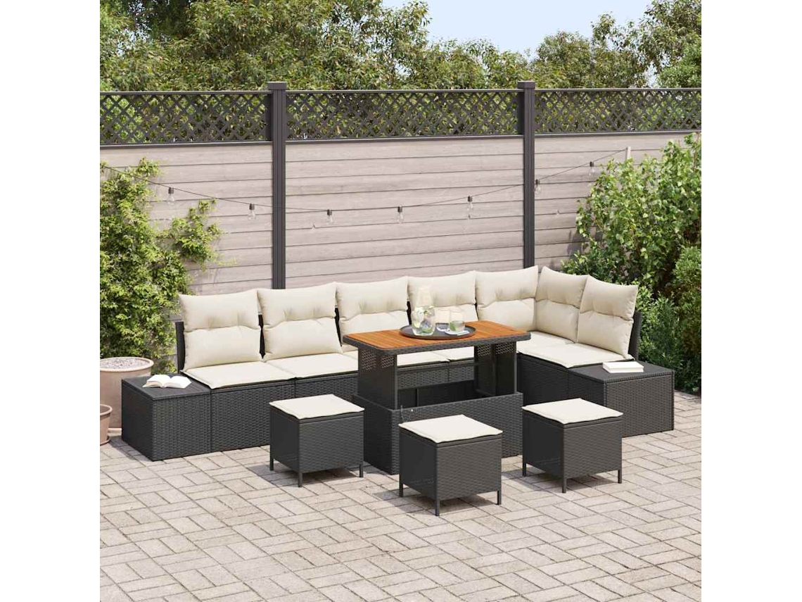 Vidaxl Conjunto De Sofá De Jardim 10 Unid. 9-número De Lugares Preto