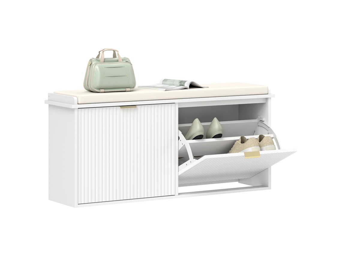 Banco Sapateira com Assento Acolchoado e Gaveta Rebatível 104x26x47,5cm Branco DECORALAR TECH
