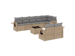 Conjunto de 9 Sofás para Jardim com Almofadões Vime Pe Bege MAISON EXCLUSIVE (90x200 cm)