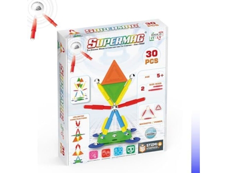 Jogo de construção magnética Supermag - 30 peças - multicolorido - para crianças a partir de 5 anos